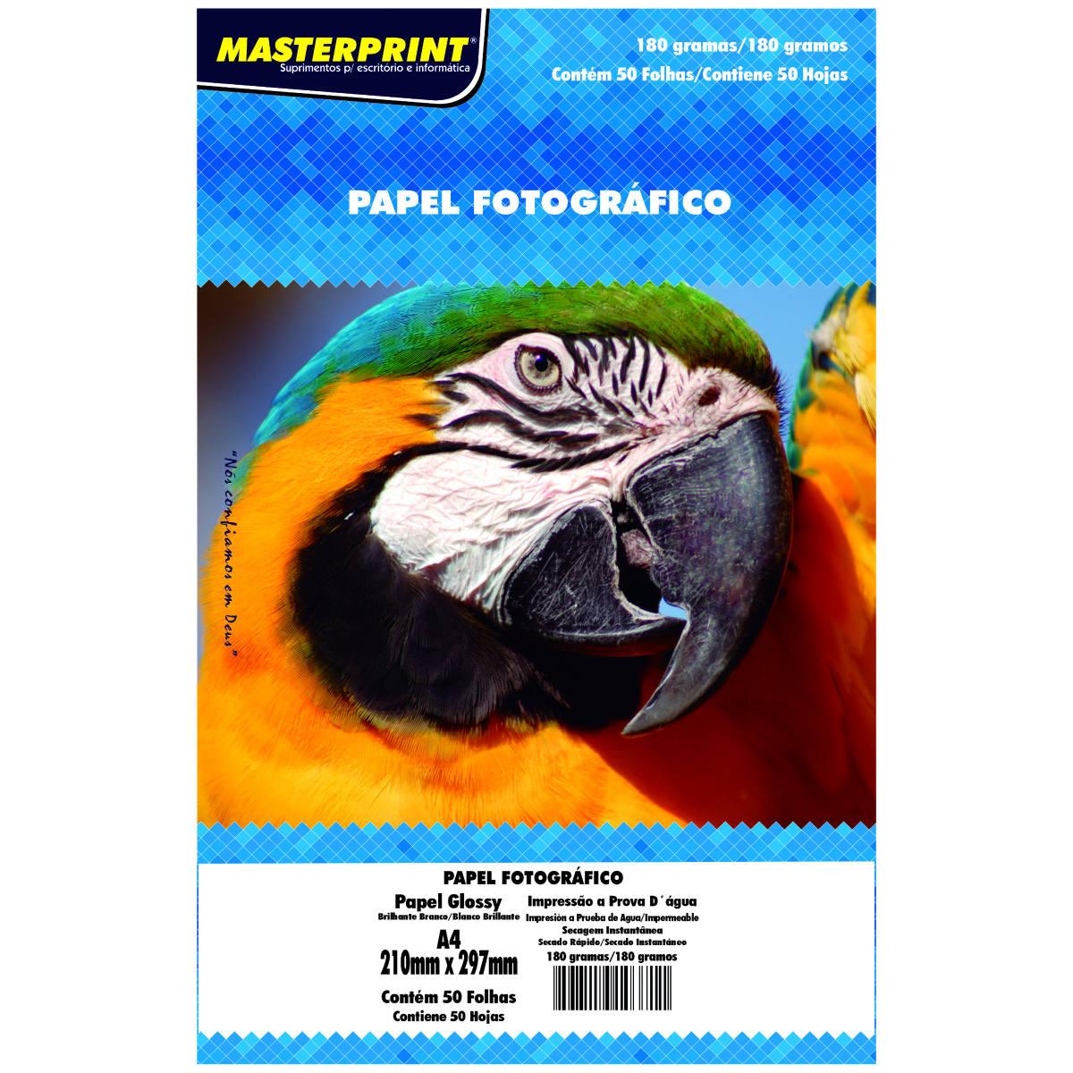 Papel Fotogr&aacute;fico A4 Glossy Masterprint 50 folhas 210mm x 297mm 180g/m&sup2;