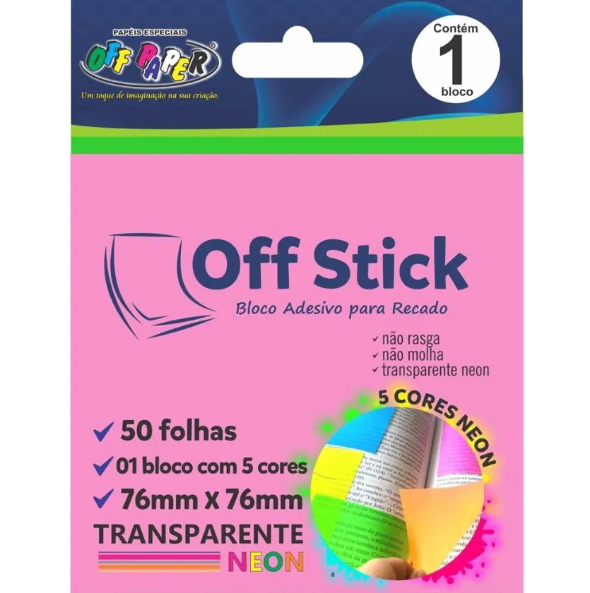 Marcador De Texto Adesivo 76 X 76 Mm Neon Off Stick