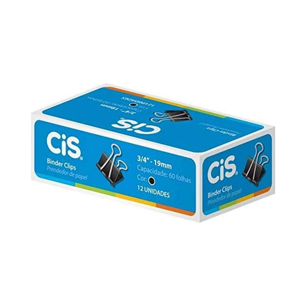 Prendedor de Papel 19mm 60 folhas CIS Preto 12 unidades