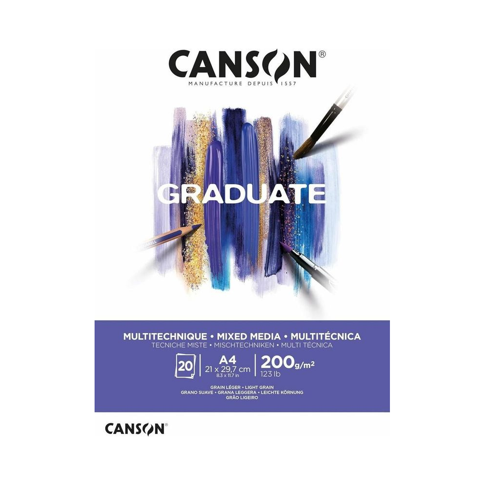 Bloco de Papel A4 20 Folhas 200g/m&sup2; Canson Branco