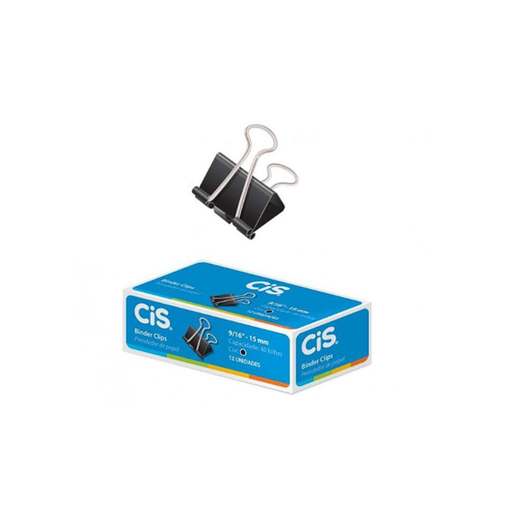 Prendedor de Papel 15mm 40 folhas CIS Preto 12 unidades