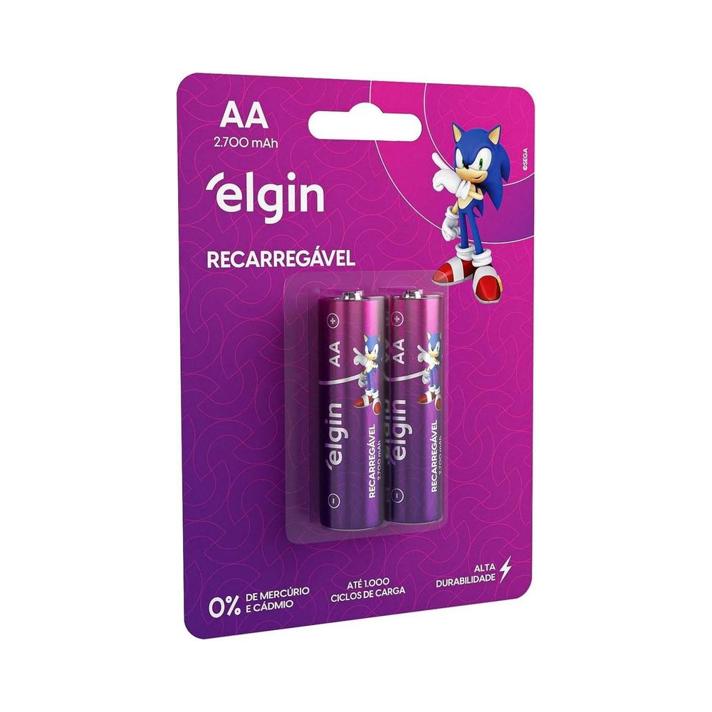 Pilha Recarreg&aacute;vel AA Comum 82174 Elgin 2700mAh 2 unidades