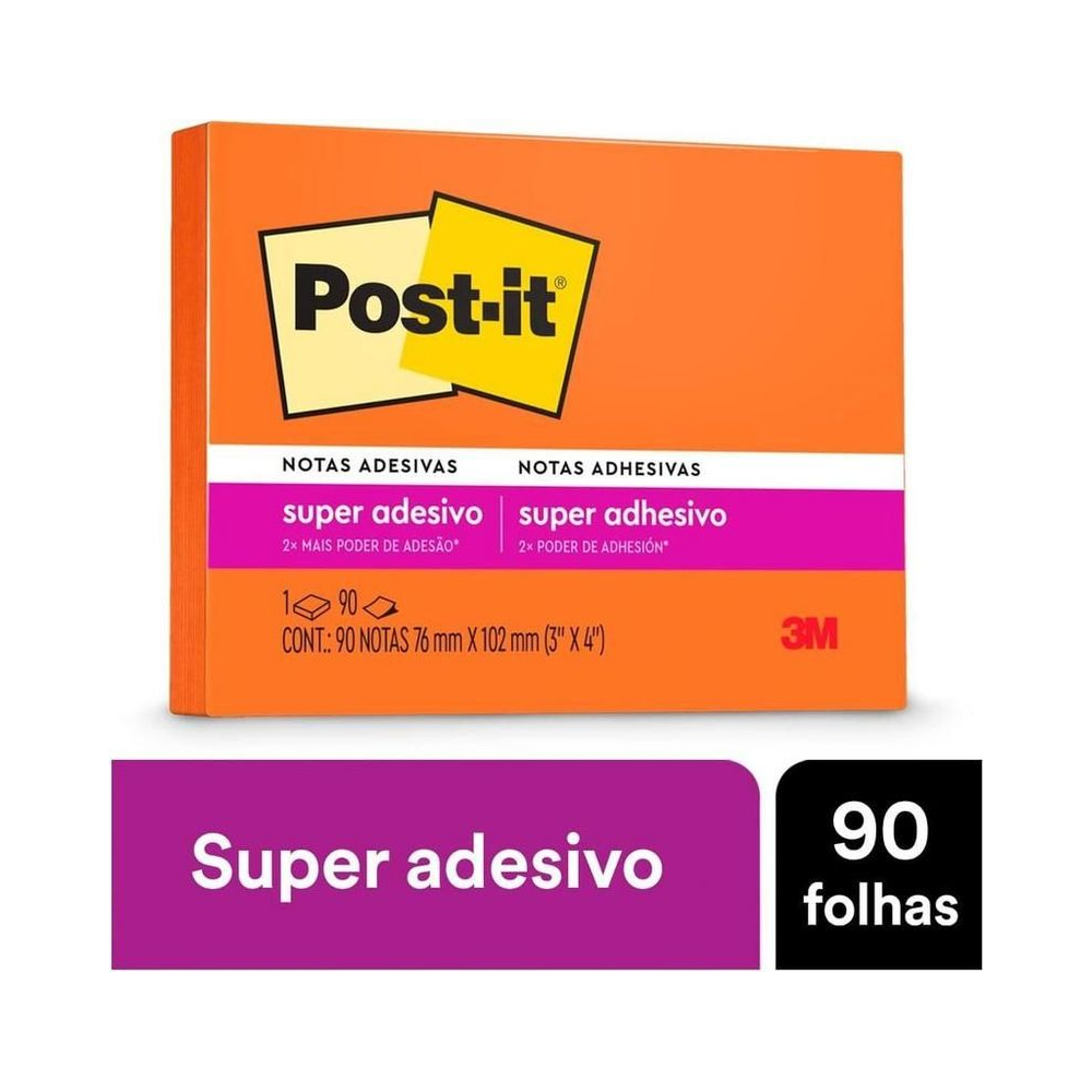 Notas Adesivas Post-it HB004392112 7.6 cm x 10.2 cm Laranja Vit Super Adesivo 90 folhas