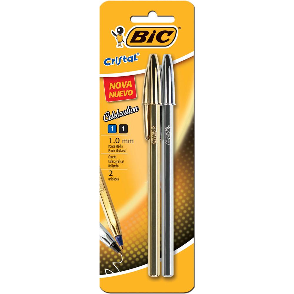 Caneta Esferogr&aacute;fica 1.0mm BIC Cristal Celebration 1 Preta e 1 Azul
