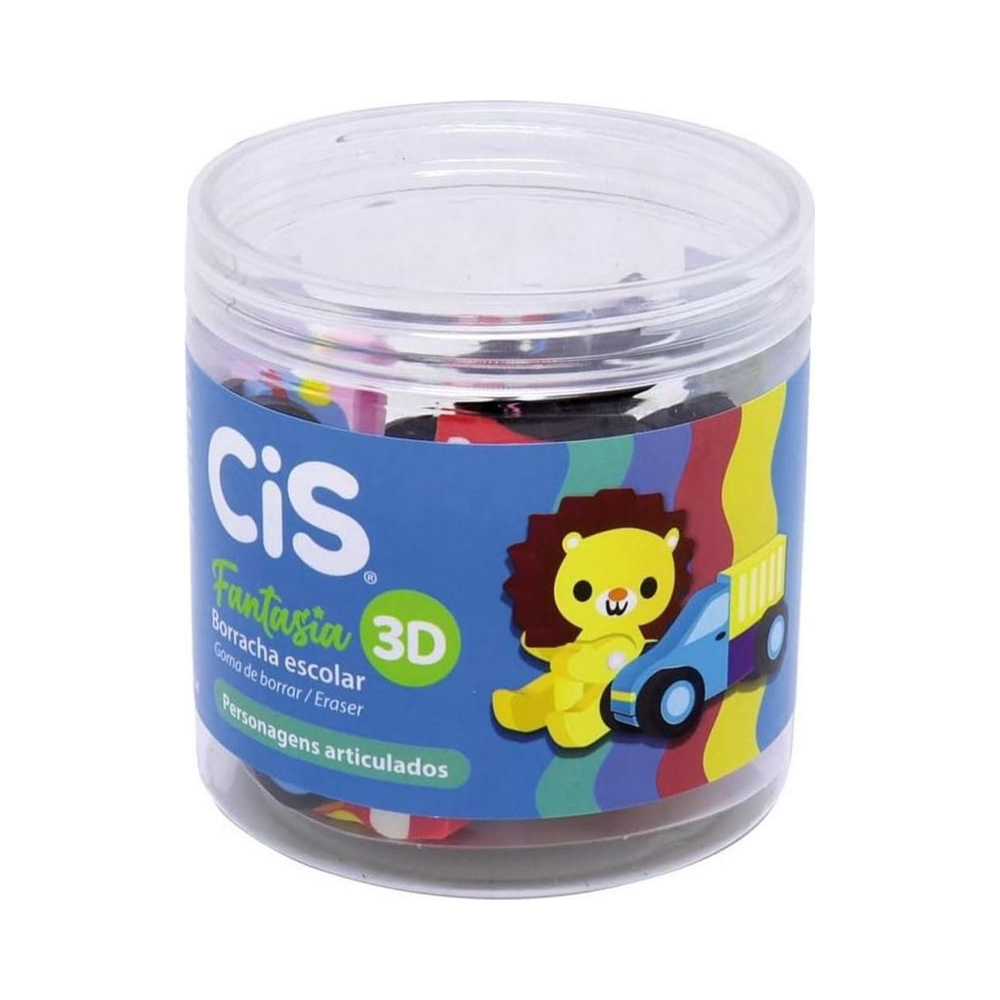 Borracha Fantasia 3D CIS Multicor Pote com 12 Unidades