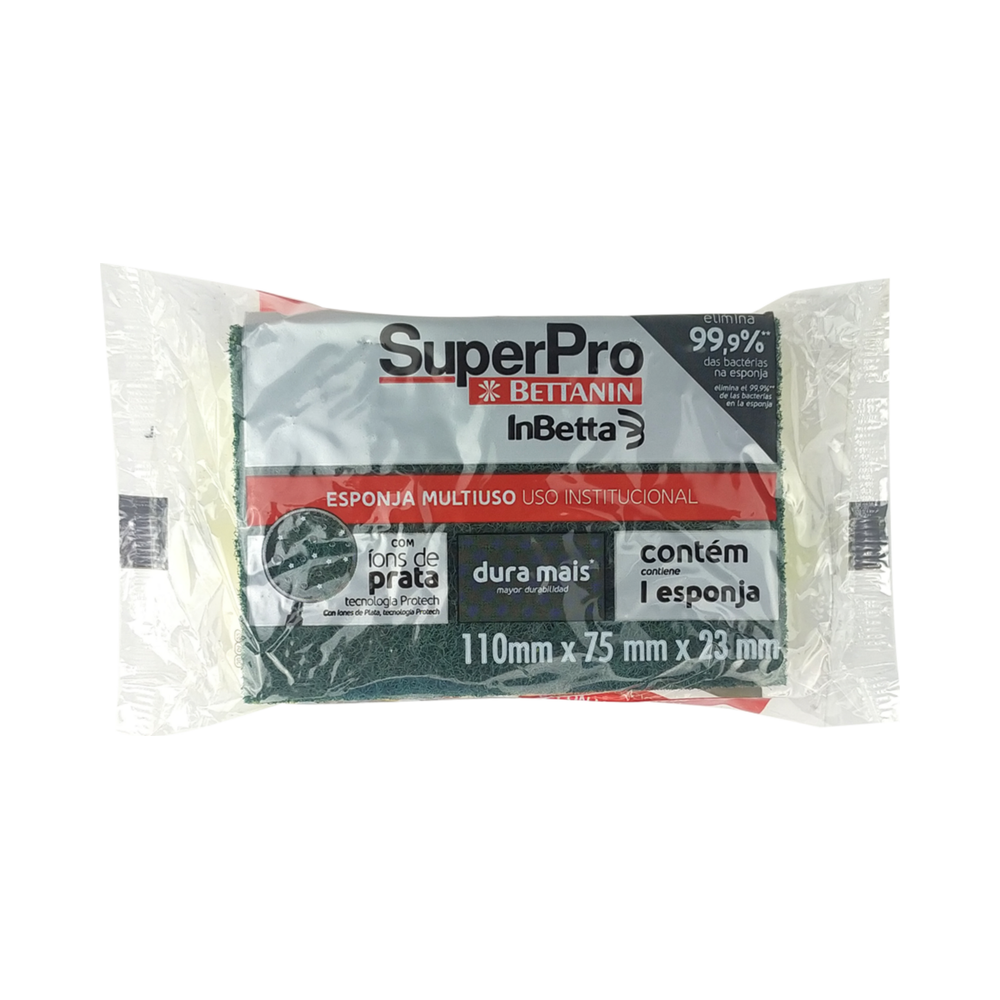 Esponja Multiuso Uso Institucional Ions de Prata SuperPro Bettanin 110mm x 75mm x 23mm