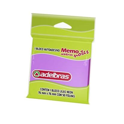Bloco Autoadesivo Memo Notes Adelbras 50 folhas 76mm x 76mm Lil&aacute;s Neon
