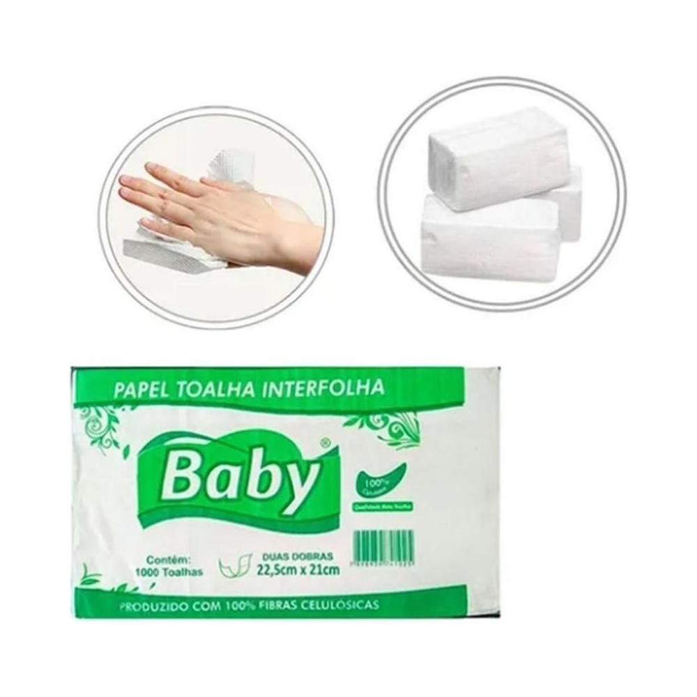 Toalhas de Papel Interfolha 2 dobras 22,5cmx21cm 1000 toalhas