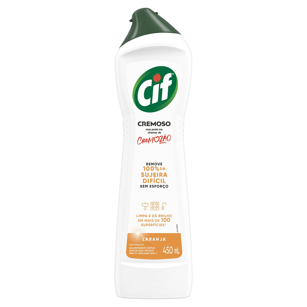 Sapon&aacute;ceo Cremoso CIF Limpeza Milagrosa Laranja 450ml Unit&aacute;rio
