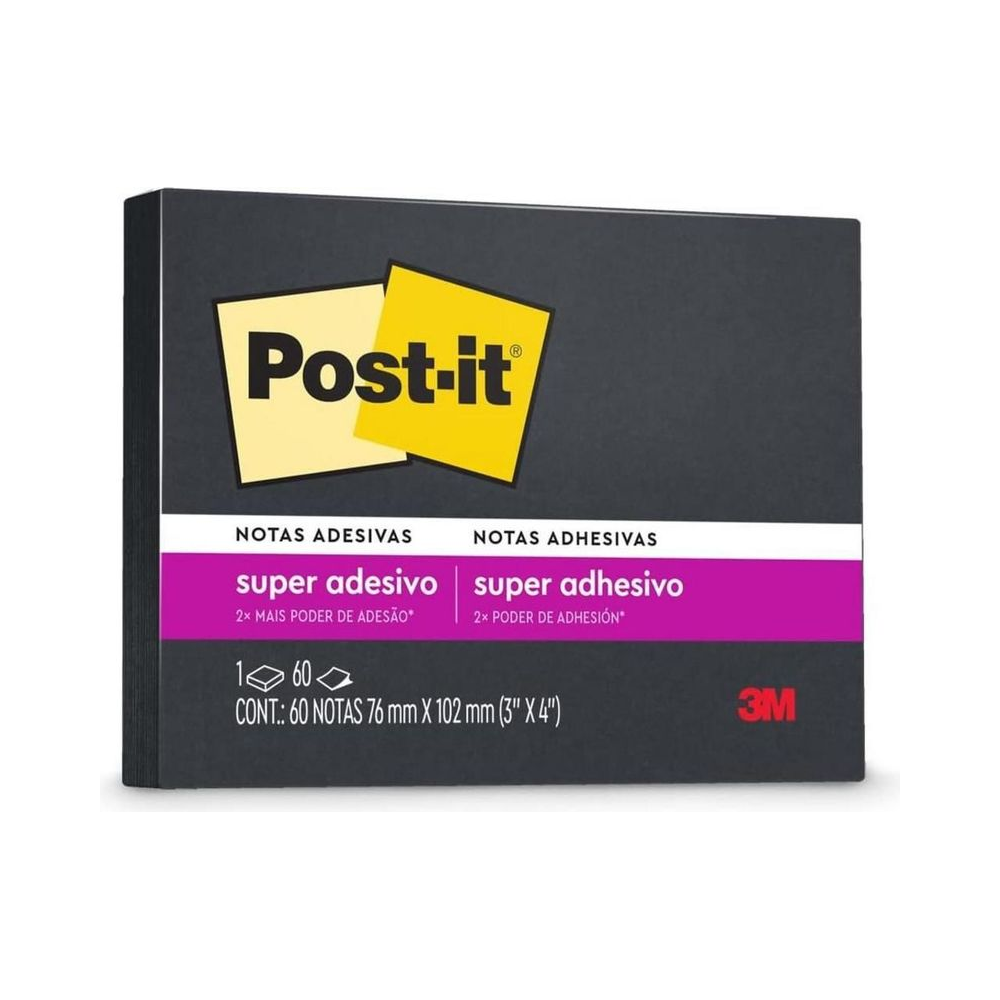 Notas Adesivas Post-it Super Adesivo 76mm x 102mm Preto 60 folhas