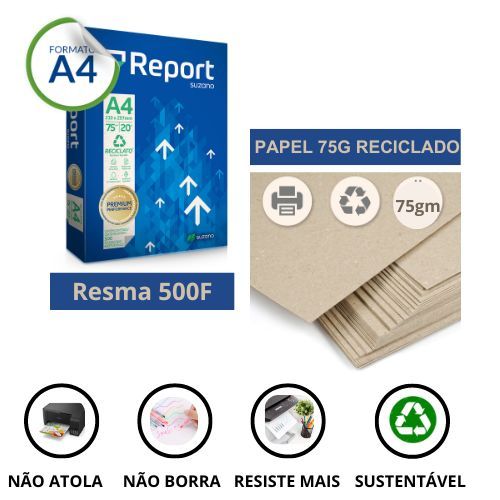 Papel Sulfite Reciclado A4 75g/m&sup2; Report 500 Folhas