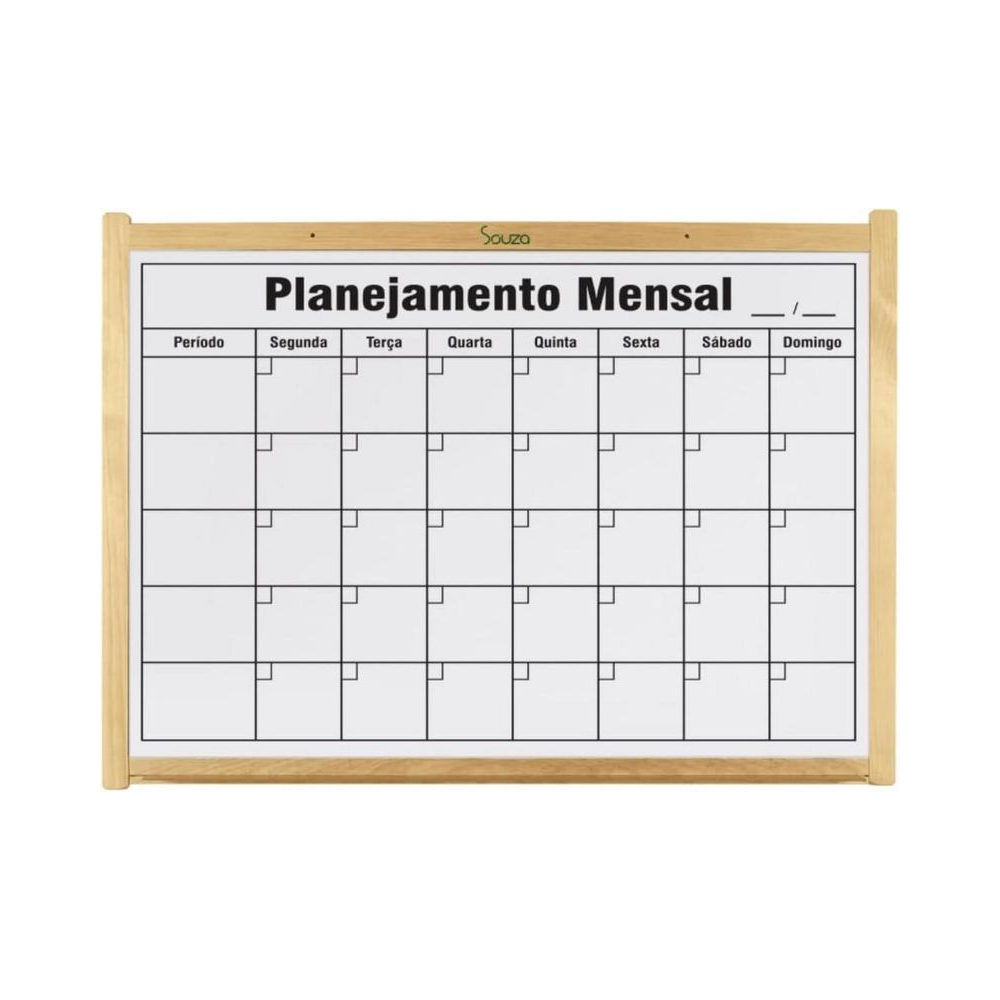 Quadro Branco Mensal Madeira Pinus 90x60cm Souza Branco