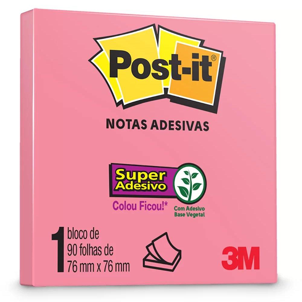 Notas Adesivas Super Adesivo Post-it 90 folhas 76mm x 76mm Rosa Tropic