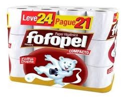 Papel Higi&ecirc;nico Fofopel Folha Dupla c/24 Rolos - Fofopel