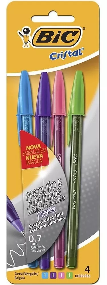 Caneta Bic  Cristal Fine 0.7mm com 4 cores
