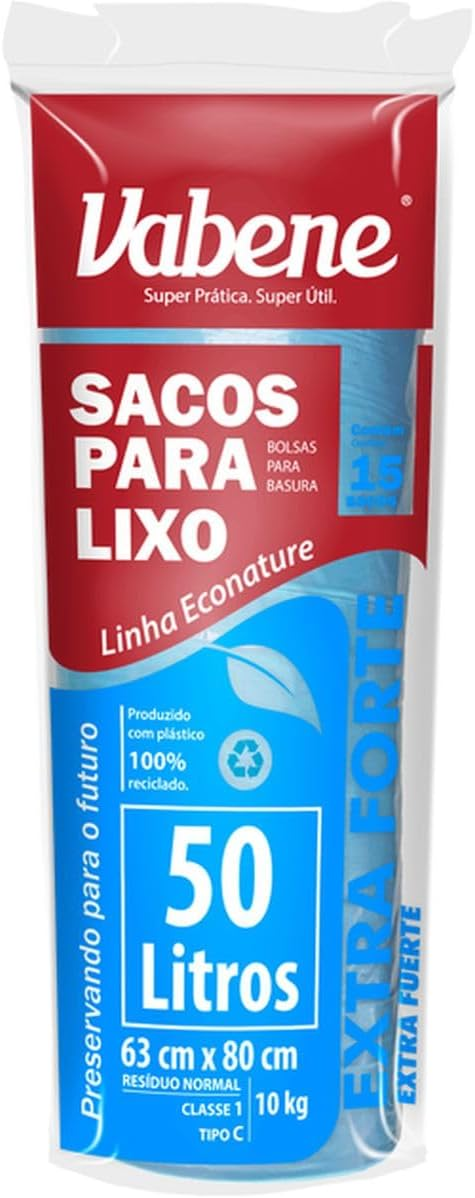 Saco de Lixo 50L 63x80cm Vabene Azul Extraforte Reciclado