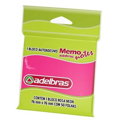 Bloco Autoadesivo Memo Notes Adelbras 50 folhas 76mm x 76mm Rosa Neon