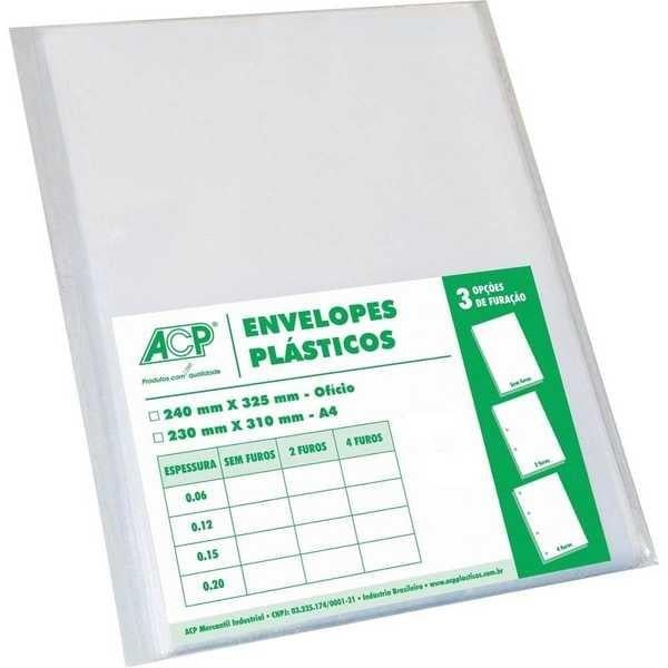 Envelope Pl&aacute;stico 006 4 Furos ACP Transparente 100 unidades