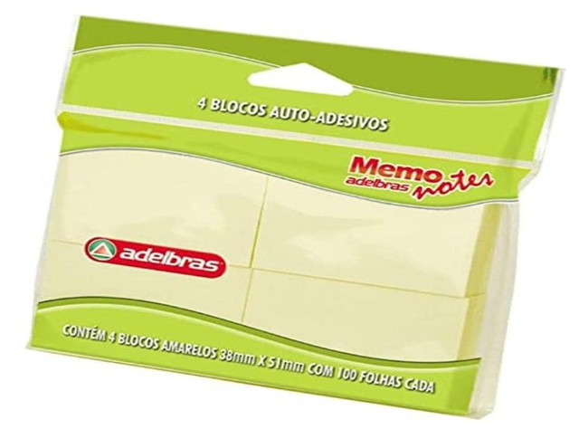 Bloco Autoadesivo  1 Furo 38x51mm Adelbras Papel Amarelo