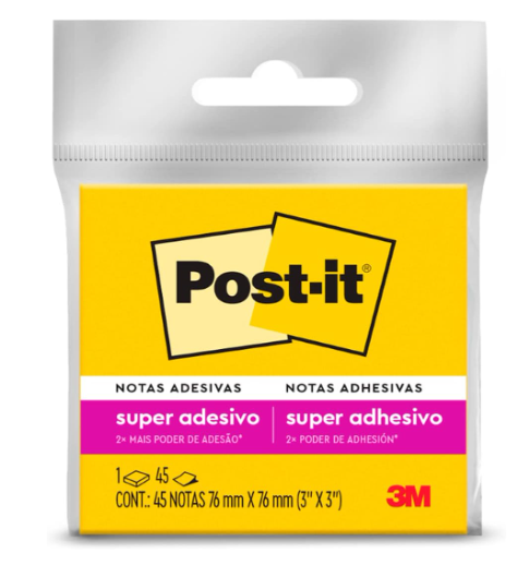 Notas Adesivas Super Adesivo Post-it 45 folhas 76mm x 76mm Amarelo Neon