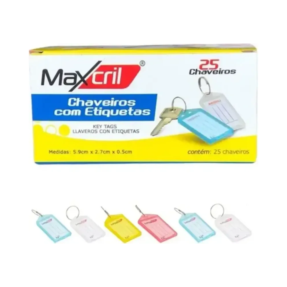 Etiqueta com Chaveiro 5,9cm x 2,7cm Maxcril Colorido 25 Unidades