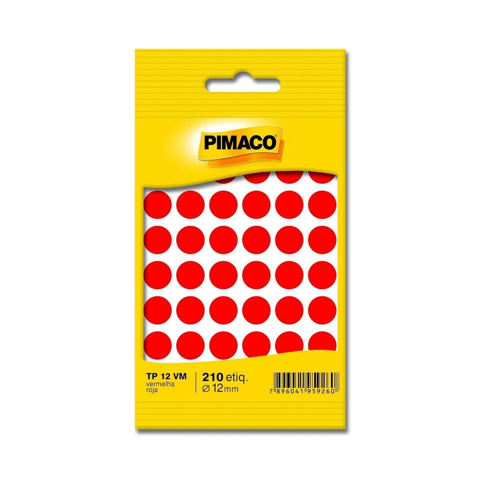 Etiqueta Redonda 12mm Pimaco Vermelha 210 Unidades