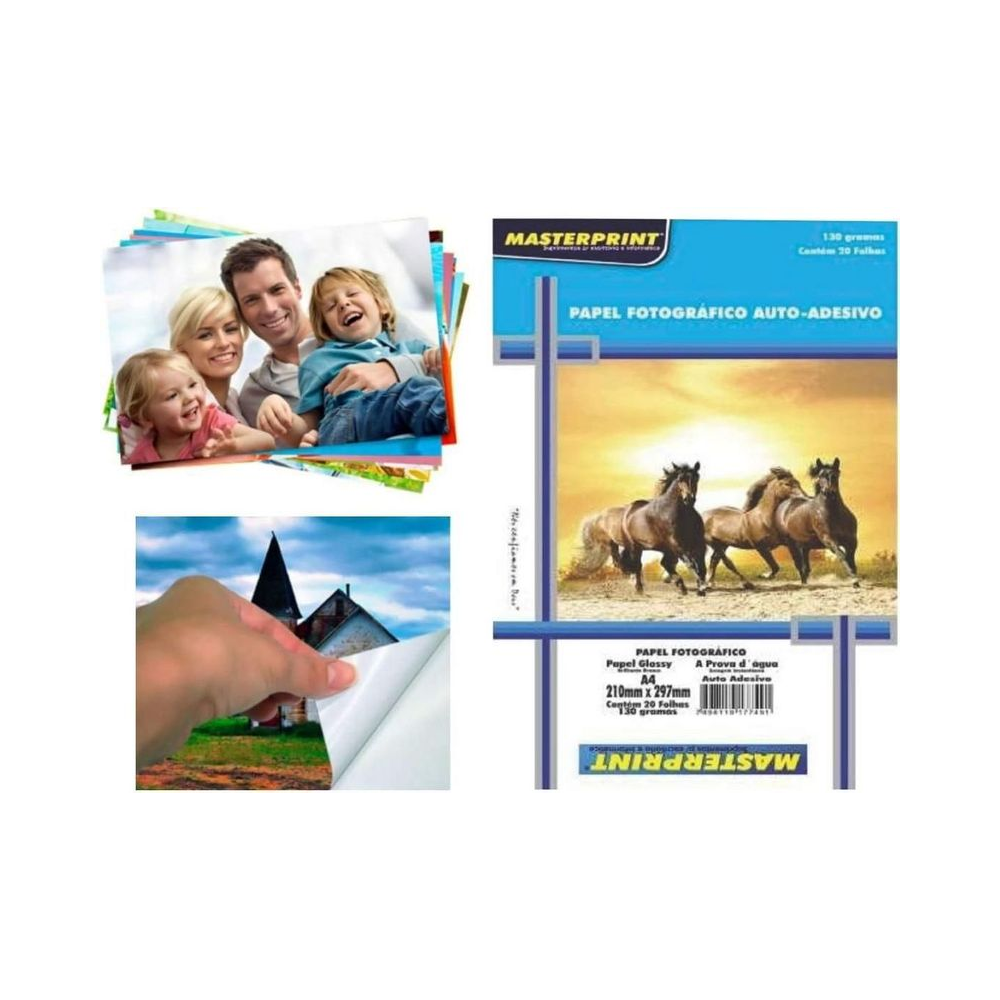 Papel Fotogr&aacute;fico Autoadesivo A4 130g/m&sup2; Masterprint Colorido