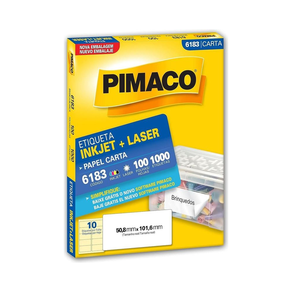 Etiqueta Adesiva 50.8x101.6 mm Pimaco Retangular Branco