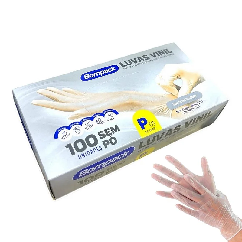Luvas de Vinil sem P&oacute; P Bompack 100 unidades