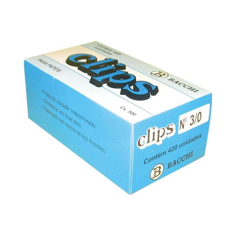 Clips para Pap&eacute;is A&ccedil;o 3/0 Bacchi 420 unidades Prata