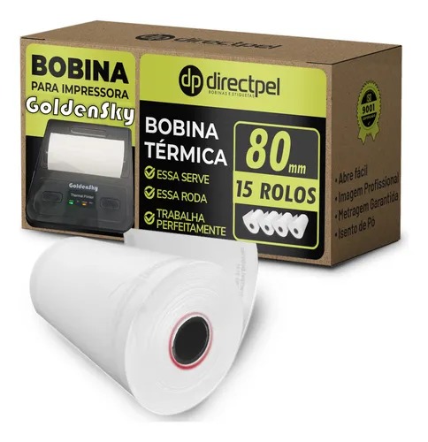 Bobina T&eacute;rmica 80mm Papel Grosso Goldensky MTP Port&aacute;til Directpel - 15 rolos