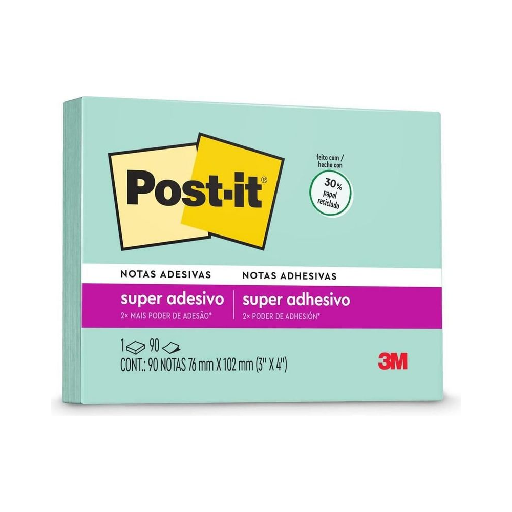 Notas Adesivas Post-it 76mm x 102mm Menta 90 folhas
