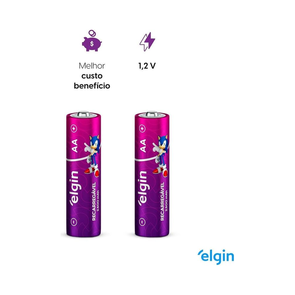 Pilha Recarreg&aacute;vel AA Comum 82172 Elgin 2500mAh 2 unidades
