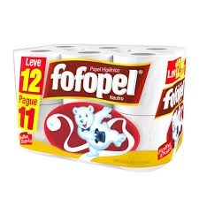 Papel Higi&ecirc;nico Fofopel Folha Dupla c/12 Rolos - Fofopel