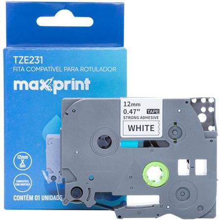 Fita para Rotulador Eletr&ocirc;nico 12 mm x 8 m TZE231 Preto e Branco-Maxprint