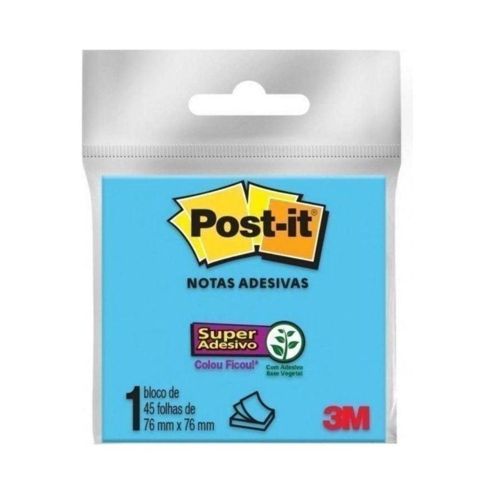 Notas Adesivas Post-it 90 folhas 76mm x 76mm Azul Acqua
