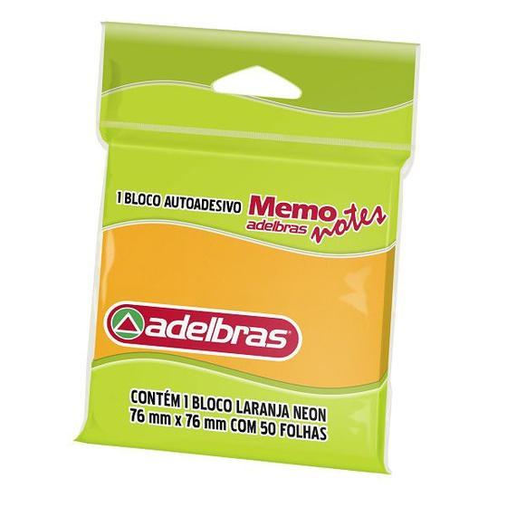 Bloco Autoadesivo Memo Notes Adelbras 50 folhas 76mm x 76mm Laranja Neon