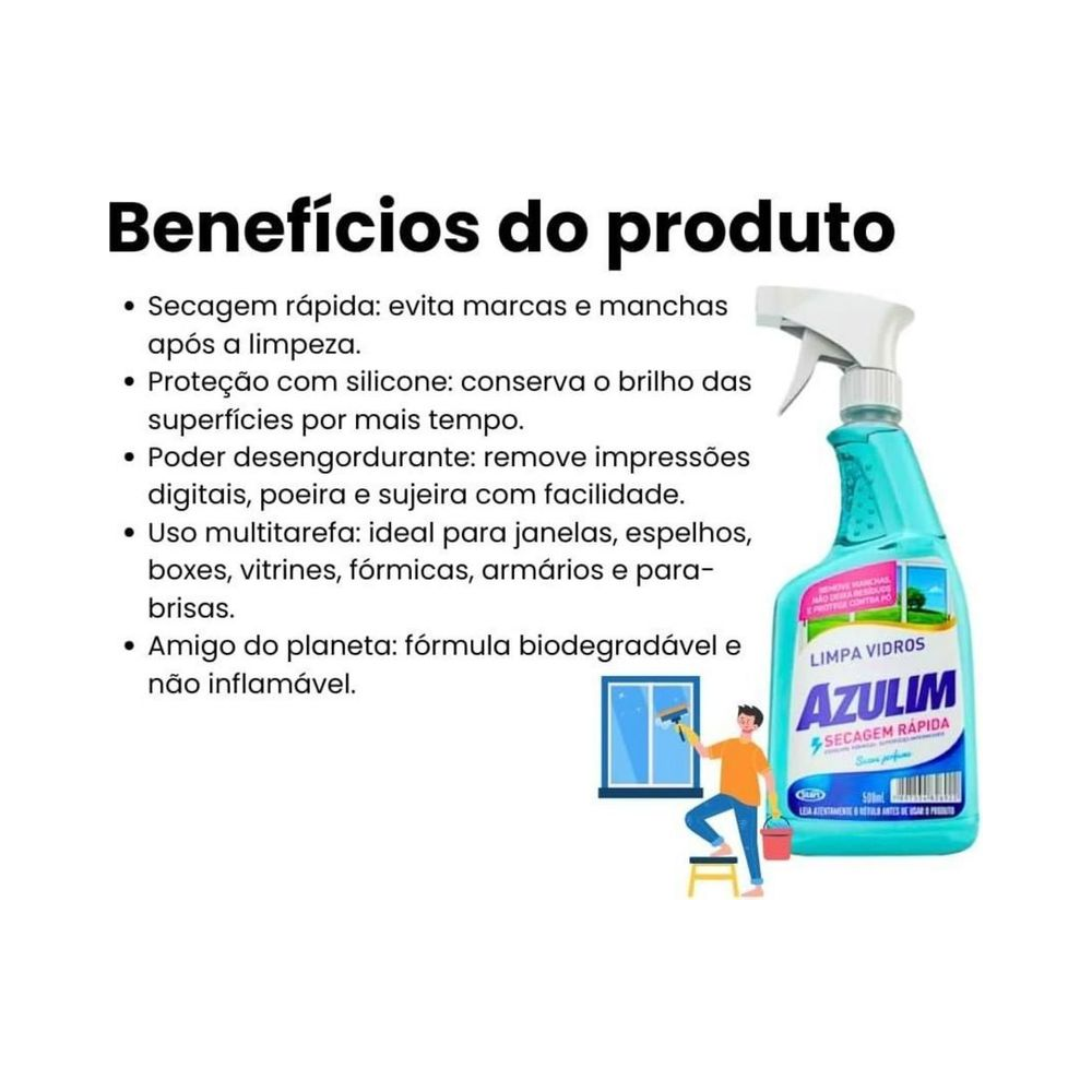Limpa Vidros com &Aacute;lcool Spray Azulim 500ml