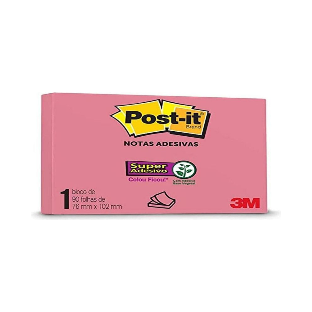 Notas Adesivas Post-it Super Adesivo 90 folhas 76mm x 102mm Rosa Tropic
