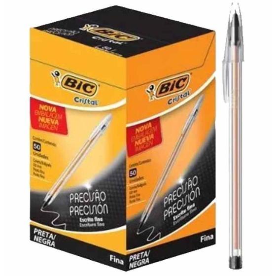 Caneta Esferogr&aacute;fica 0.8mm BIC Cristal Preta Caixa com 50 Unidades