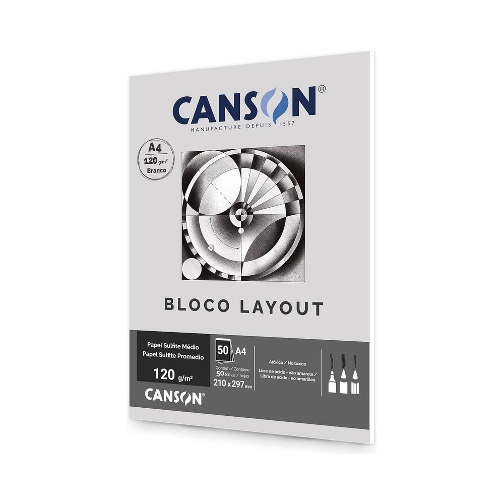 Bloco de Papel Layout A4 50 Folhas Canson Papel Branco 120g/m&sup2;