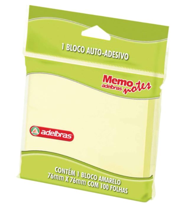Bloco Adesivo  1 Furo 76x76mm Adelbras Papel Amarelo
