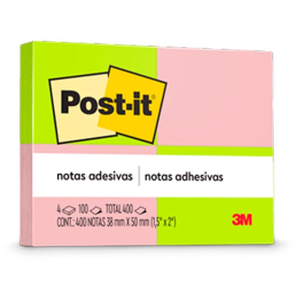 Notas Adesivas Post-it 4 blocos 100 folhas cada 38mm x 50mm Neon