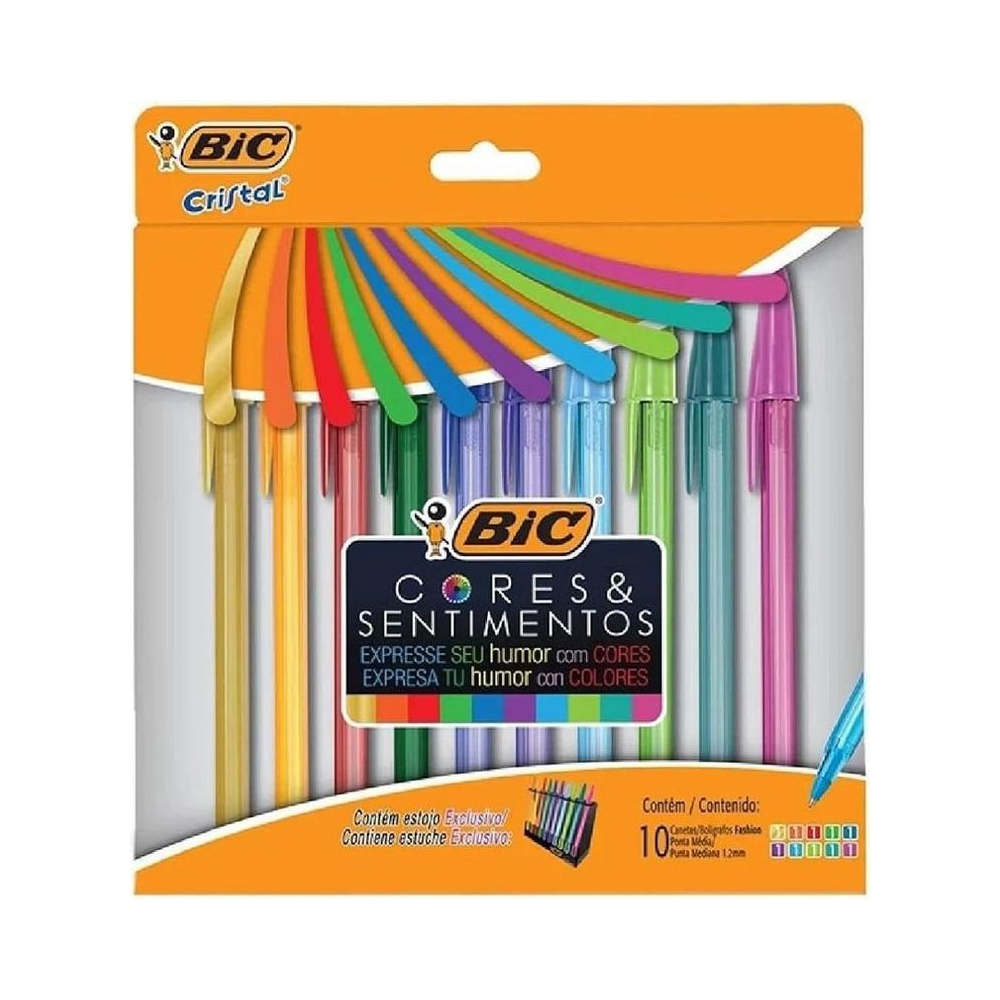 Caneta Esferogr&aacute;fica Estojo 10 cores BIC Cristal