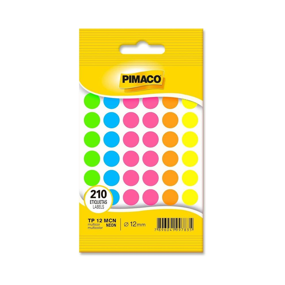Etiqueta Multiuso 12mm Pimaco Redonda Multicolor Neon