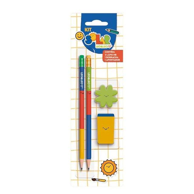 Kit Solar 2 L&aacute;pis HB + Apontador Borracha Leo e Leo