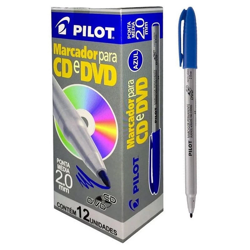 Caneta Permanente CD-DVD 2.0 Azul Pilot - Caixa 12 un