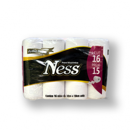 Papel Higi&ecirc;nico Folha Dupla Ness 30cm x 10cm 16 rolos