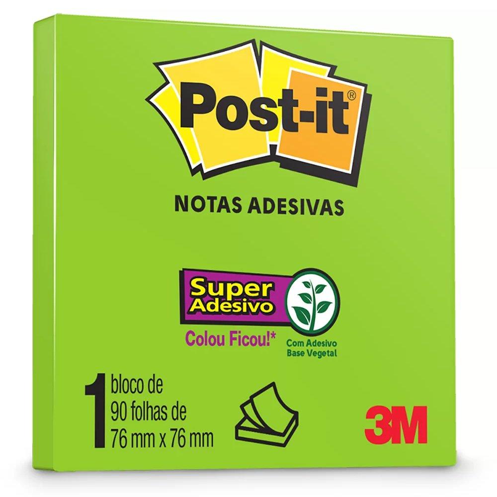 Notas Adesivas Super Adesivo Post-it 90 folhas 76mm x 76mm Verde Limon