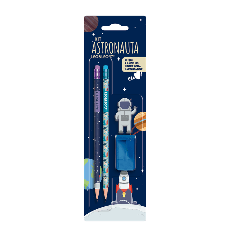 Kit 2 Lapis +1 Apontador+1 Borracha Astronauta